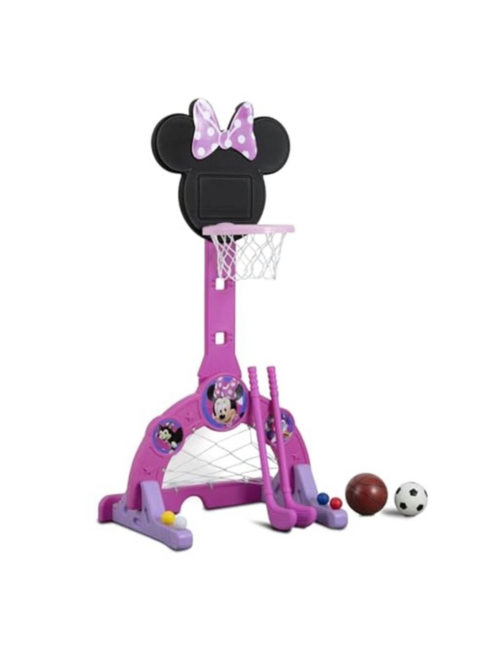 Disney Minnie Mouse 4-in-1 Sports Center – Adjustable Easy Score Basketball Hoop